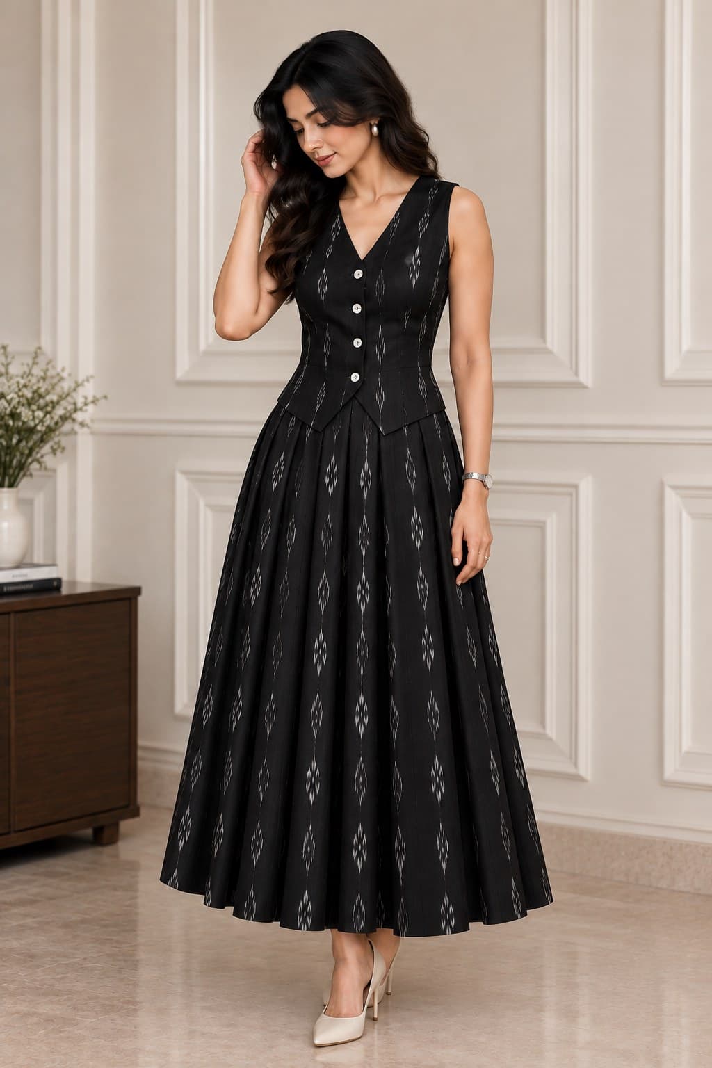 Black Vest & Skirt Set