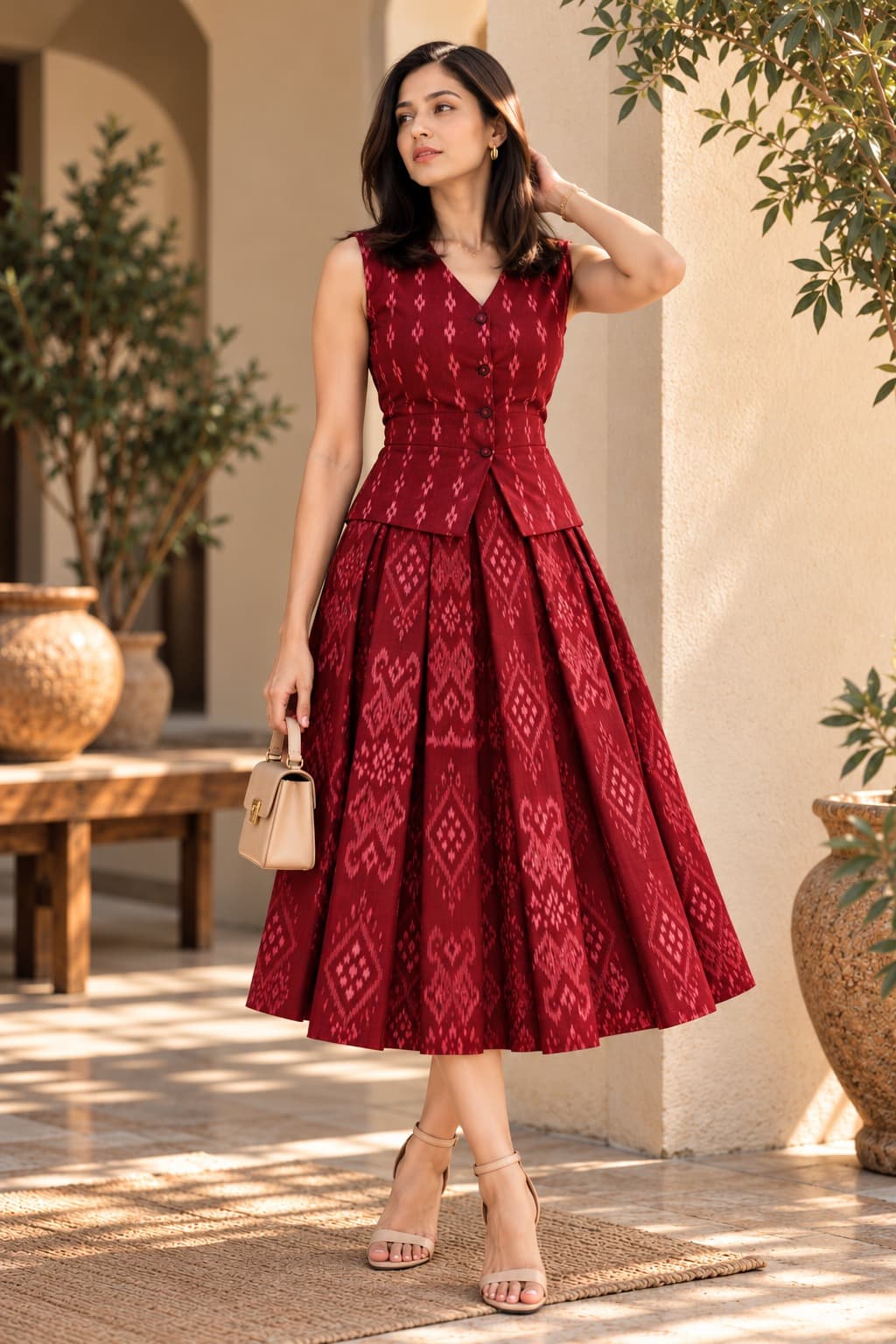 Maroon Vest & Skirt Set